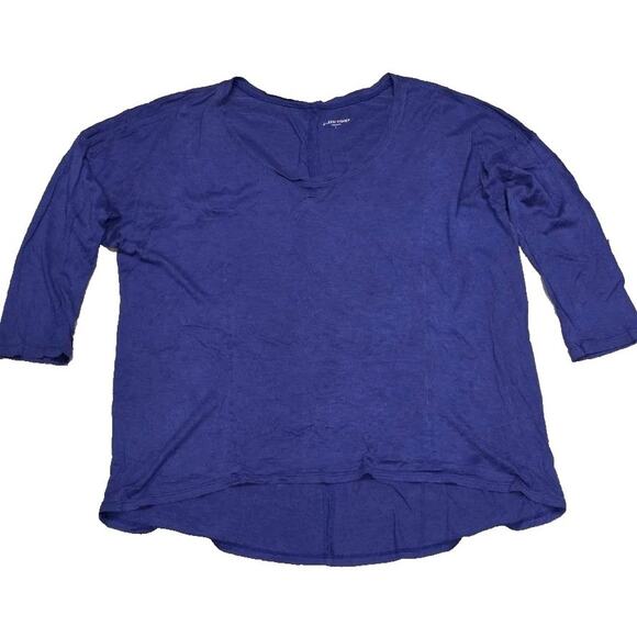 Eileen Fisher Tops - EILEEN FISHER Top Silk Cotton Stretch Jersey Crop 3/4 Crewneck Blue L A004184